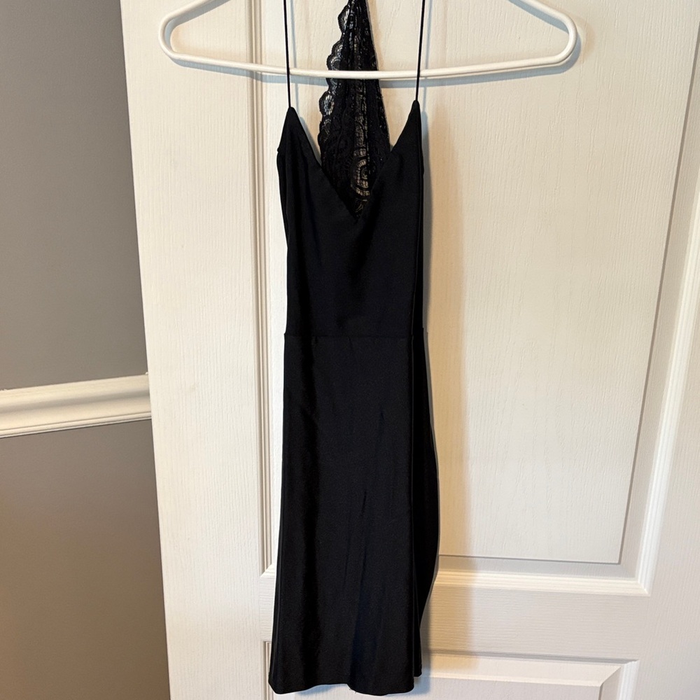 Elegant Black Lace-Trimmed Dress